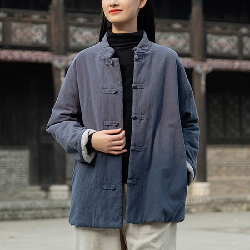 Buddha Stones Winter Solid Frog-Button Langarm-Thermojacke aus Baumwolle für Damen mit Taschen - image 26