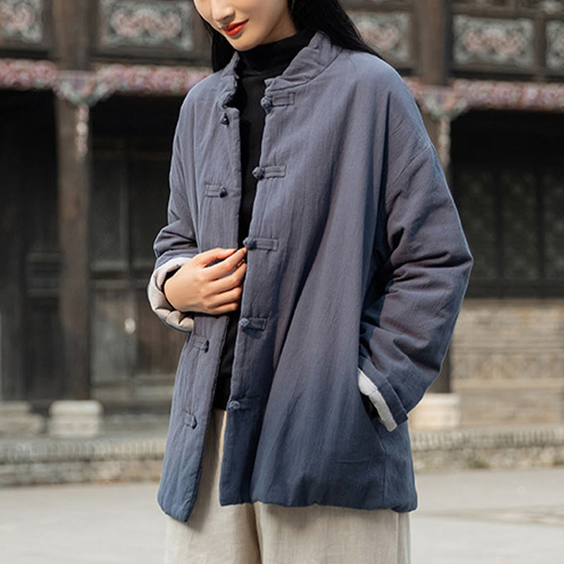 Buddha Stones Winter Solid Frog-Button Langarm-Thermojacke aus Baumwolle für Damen mit Taschen - image 29