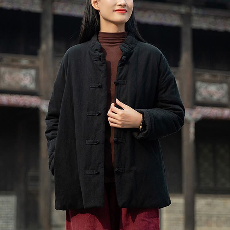 Buddha Stones Winter Solid Frog-Button Langarm-Thermojacke aus Baumwolle für Damen mit Taschen - image 12