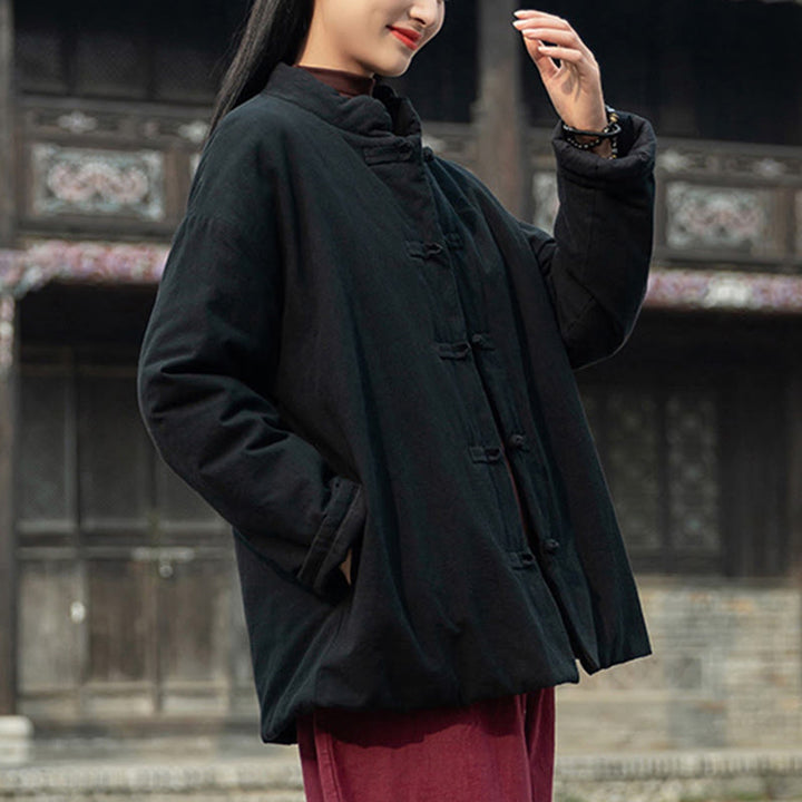 Buddha Stones Winter Solid Frog-Button Langarm-Thermojacke aus Baumwolle für Damen mit Taschen - image 13