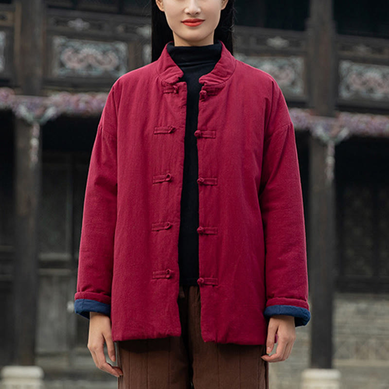 Buddha Stones Winter Solid Frog-Button Langarm-Thermojacke aus Baumwolle für Damen mit Taschen - image 19
