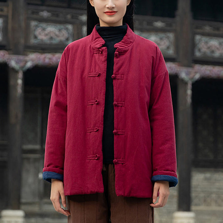 Buddha Stones Winter Solid Frog-Button Langarm-Thermojacke aus Baumwolle für Damen mit Taschen - image 19