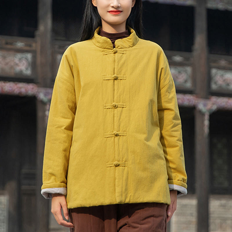 Buddha Stones Winter Solid Frog-Button Langarm-Thermojacke aus Baumwolle für Damen mit Taschen - image 3