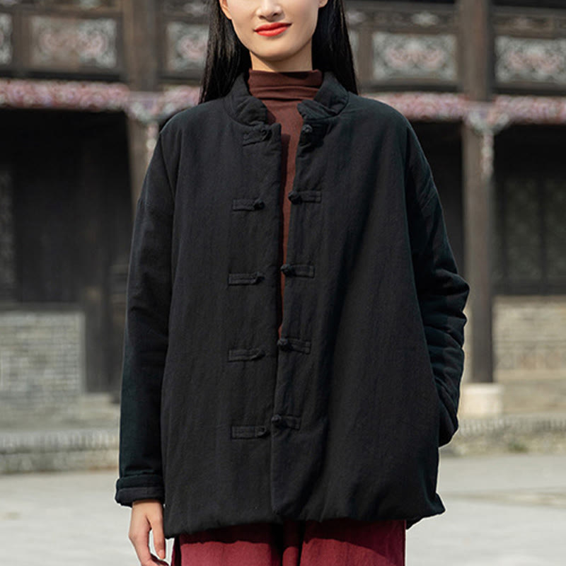 Buddha Stones Winter Solid Frog-Button Langarm-Thermojacke aus Baumwolle für Damen mit Taschen - image 15