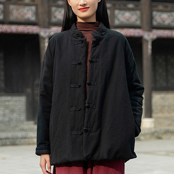 Buddha Stones Winter Solid Frog-Button Langarm-Thermojacke aus Baumwolle für Damen mit Taschen - image 15