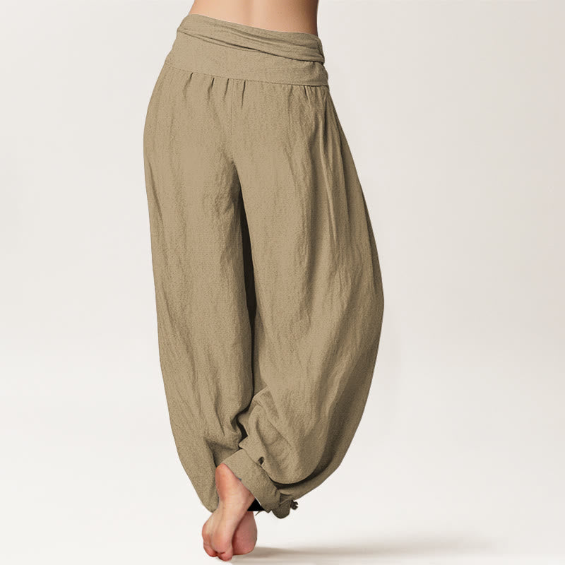 Buddha Stones Baumwoll-Haremshose in Beige, einfarbig, mit elastischem Bund für Damen - image 1