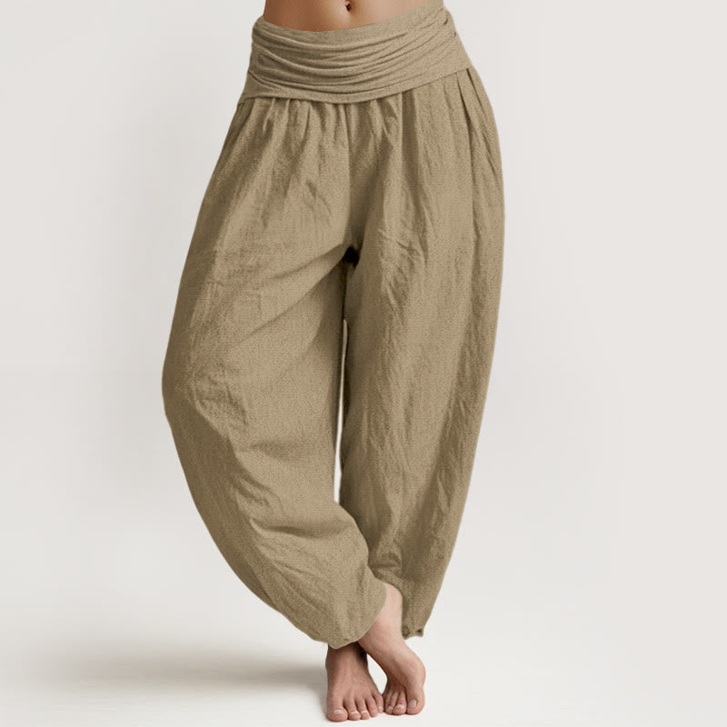 Buddha Stones Baumwoll-Haremshose in Beige, einfarbig, mit elastischem Bund für Damen - Bräunen - US16, UK/AU20, EU48 (3XL) - image 0