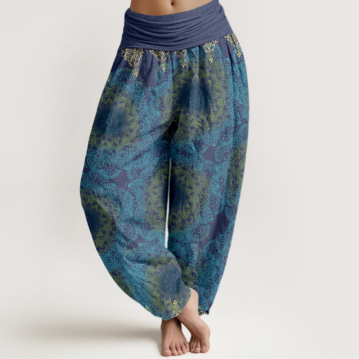 Buddha Stones Haremshose aus reiner Baumwolle mit dreieckigem Mandala-Muster für Damen, elastische Taille - SteelBlue - US22, UK/AU26, EU54 (6XL) - image 8