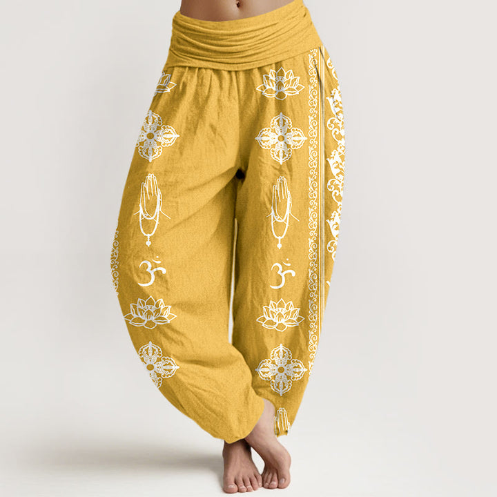 Buddha Stones , Baumwolle, Lotusblumen, Doppel-Dorje-Vajra, Namaste-Om-Design, Damen-Haremshose mit elastischem Bund - Gold - US22, UK/AU26, EU54 (6XL) - image 17