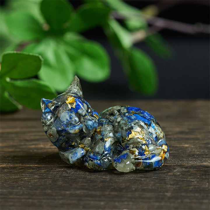 Buddha Stones, Kristallsplitter, Epoxidharz, kleine Katze, positive Dekoration  - Lapislazuli-Dekorationen (32 x 43 x 53 mm) - image 0