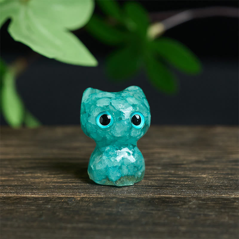 Buddha Stones, Kristall-Tropfenharz, kleine Katze, Reinigungsdekorationsstatue - Aquamarin (34 x 25 x 22 mm) - image 15