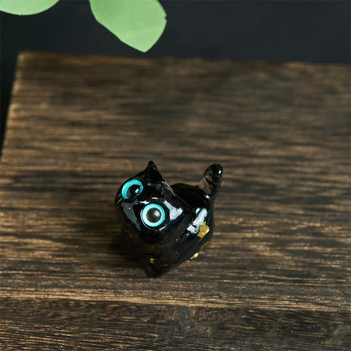 Buddha Stones Kleine Katzenfigur aus Kristall-Tropfenharz – Dekorationsfigur für innere Ruhe und Erfüllung - image 1