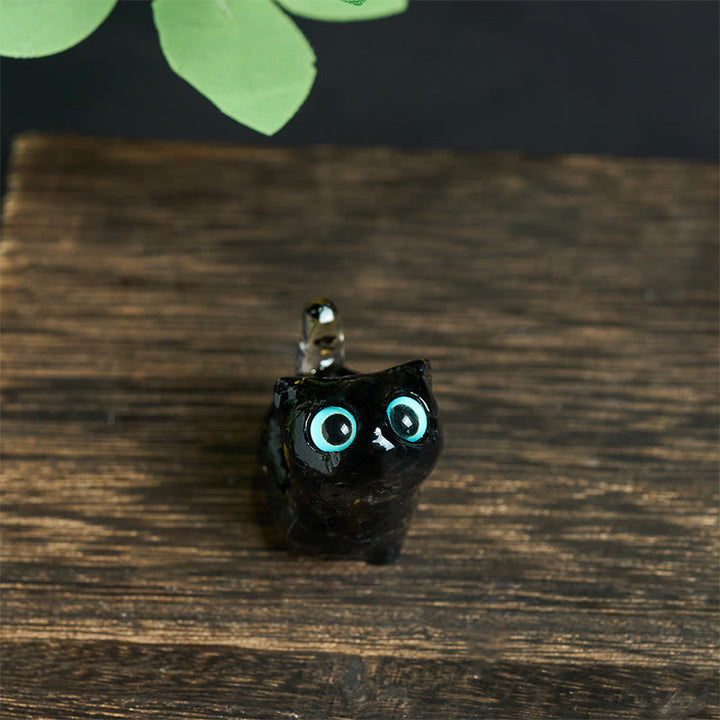 Buddha Stones Kleine Katzenfigur aus Kristall-Tropfenharz – Dekorationsfigur für innere Ruhe und Erfüllung - image 2