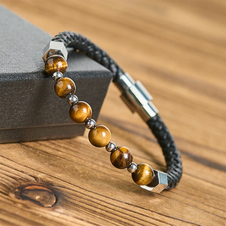 Buddha Stones, Tigerauge, Titanstahl, Mut, Balance, Lederarmband - image 3