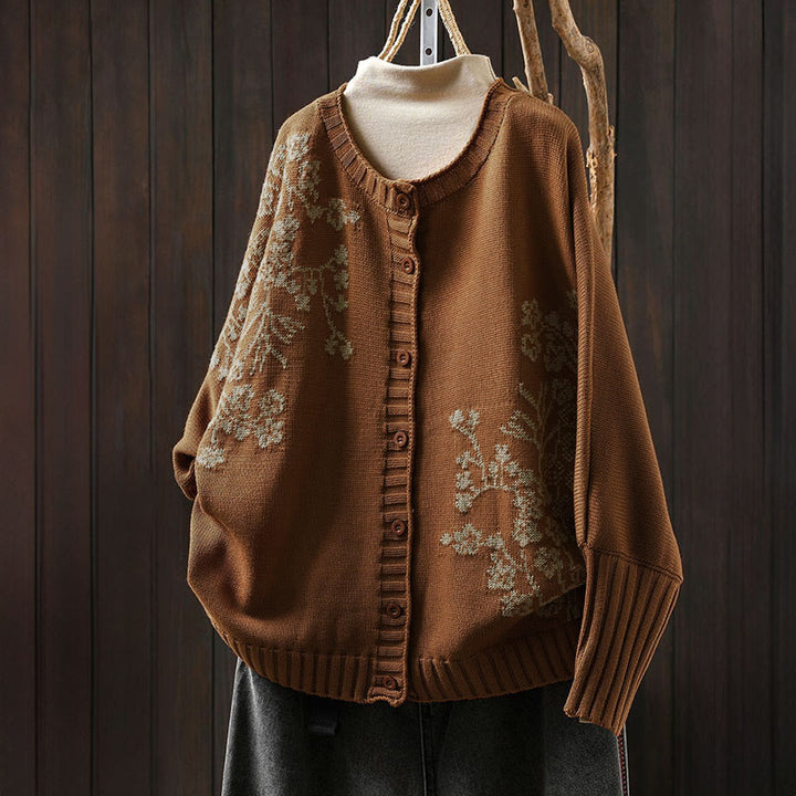 Strickcardigan mit Buddha Stones, floralen Knöpfen und langen Fledermausärmeln aus Baumwolle für Damen - Peru - US4-6, UK/AU8-10, EU36-38 (F) - image 2