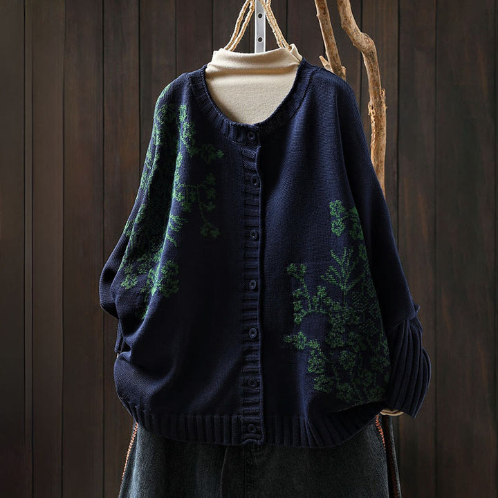 Strickcardigan mit Buddha Stones, floralen Knöpfen und langen Fledermausärmeln aus Baumwolle für Damen - Mitternachtsblau - US4-6, UK/AU8-10, EU36-38 (F) - image 15
