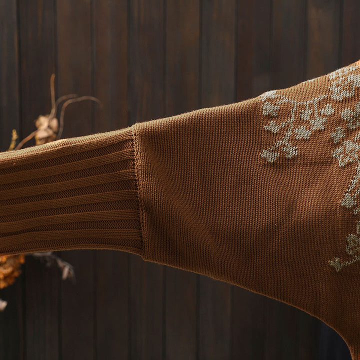 Strickcardigan mit Buddha Stones, floralen Knöpfen und langen Fledermausärmeln aus Baumwolle für Damen - image 10