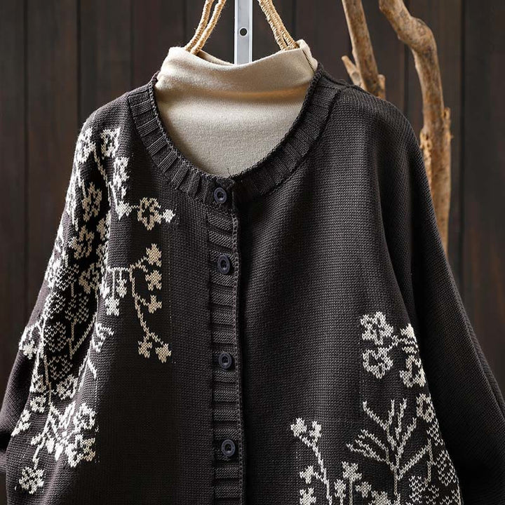 Strickcardigan mit Buddha Stones, floralen Knöpfen und langen Fledermausärmeln aus Baumwolle für Damen - image 18