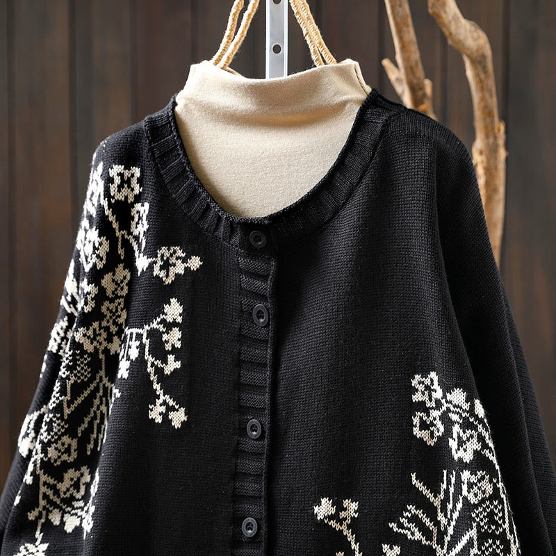 Strickcardigan mit Buddha Stones, floralen Knöpfen und langen Fledermausärmeln aus Baumwolle für Damen - image 20
