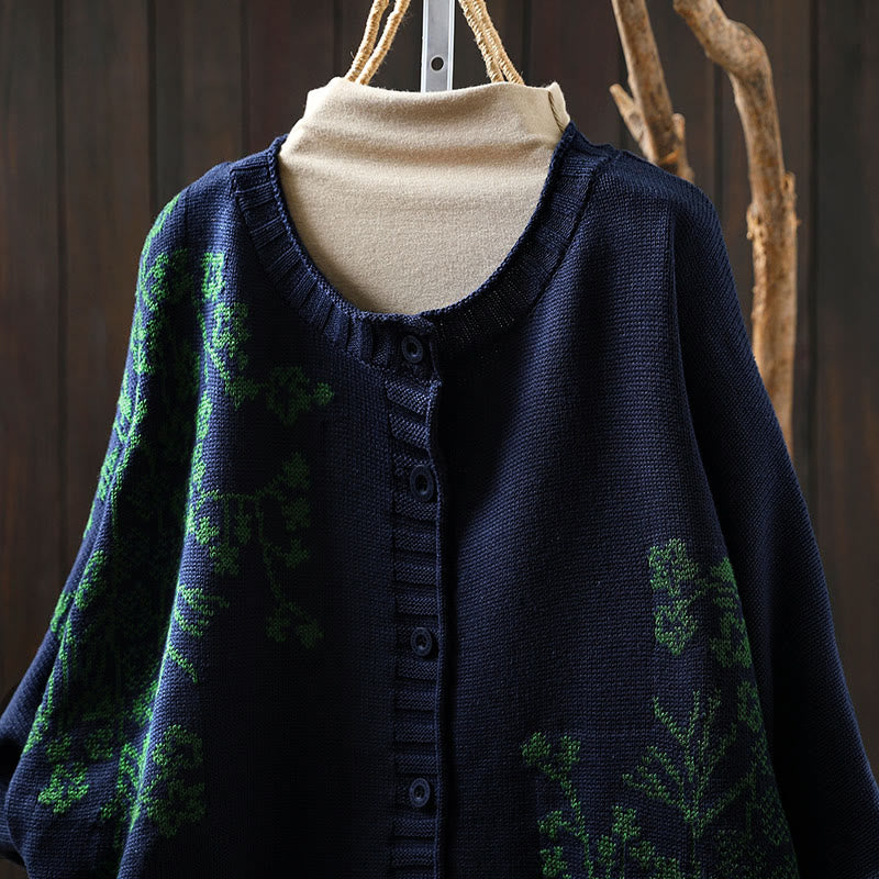 Strickcardigan mit Buddha Stones, floralen Knöpfen und langen Fledermausärmeln aus Baumwolle für Damen - image 16