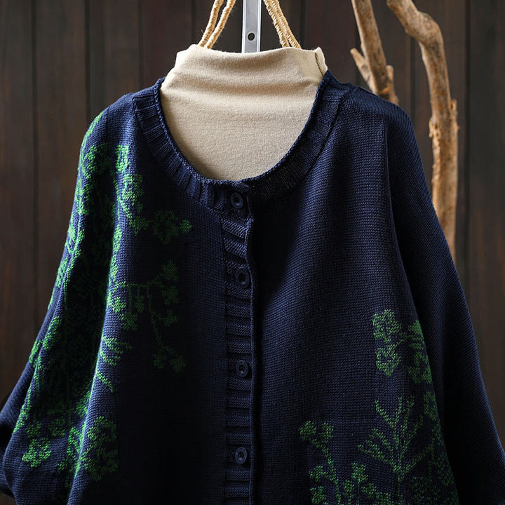 Strickcardigan mit Buddha Stones, floralen Knöpfen und langen Fledermausärmeln aus Baumwolle für Damen - image 16