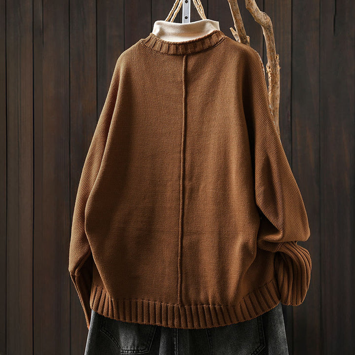 Strickcardigan mit Buddha Stones, floralen Knöpfen und langen Fledermausärmeln aus Baumwolle für Damen - image 3