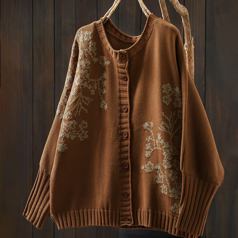 Strickcardigan mit Buddha Stones, floralen Knöpfen und langen Fledermausärmeln aus Baumwolle für Damen - image 4