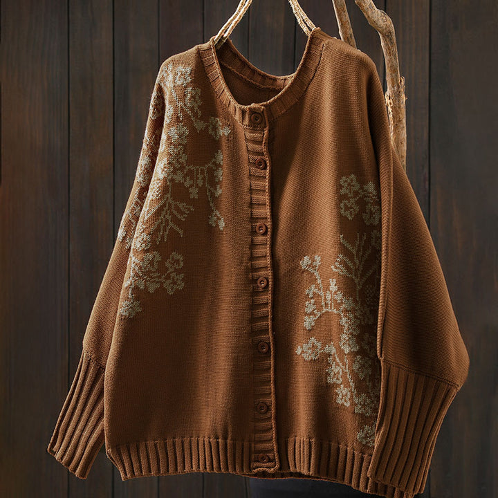 Strickcardigan mit Buddha Stones, floralen Knöpfen und langen Fledermausärmeln aus Baumwolle für Damen - image 4