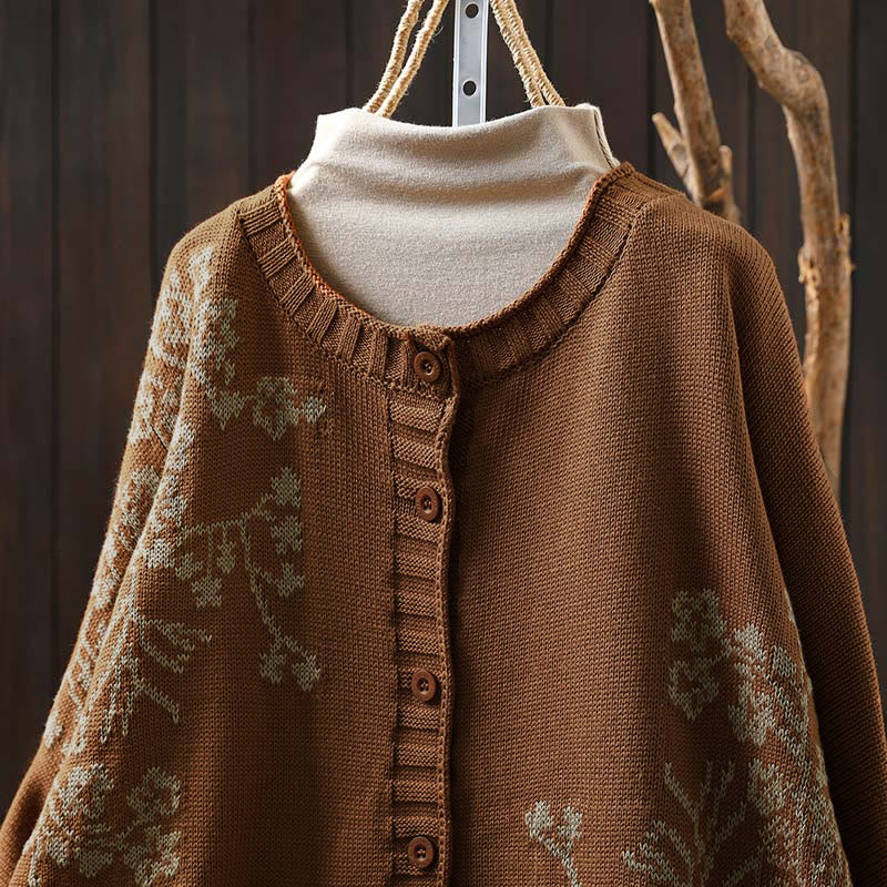 Strickcardigan mit Buddha Stones, floralen Knöpfen und langen Fledermausärmeln aus Baumwolle für Damen - image 5
