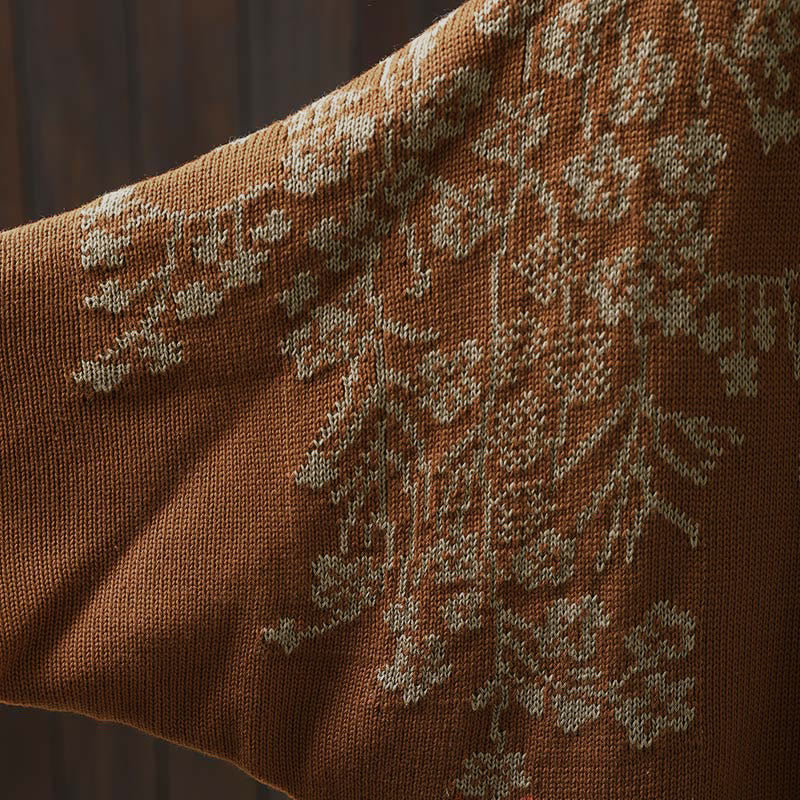 Strickcardigan mit Buddha Stones, floralen Knöpfen und langen Fledermausärmeln aus Baumwolle für Damen - image 11