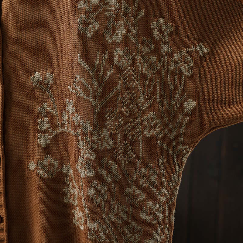 Strickcardigan mit Buddha Stones, floralen Knöpfen und langen Fledermausärmeln aus Baumwolle für Damen - image 12