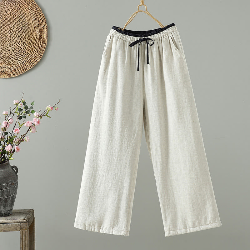 Buddha Stones Winter Kontrastierende Damenhose aus Baumwoll-Leinen-Mischgewebe mit weitem Bein und Taschen - Leinen - US 8-10, UK/AU 12-14, EU 40-42 (2XL) - image 6
