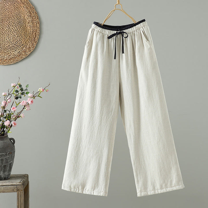 Buddha Stones Winter Kontrastierende Damenhose aus Baumwoll-Leinen-Mischgewebe mit weitem Bein und Taschen - Leinen - US 8-10, UK/AU 12-14, EU 40-42 (2XL) - image 6