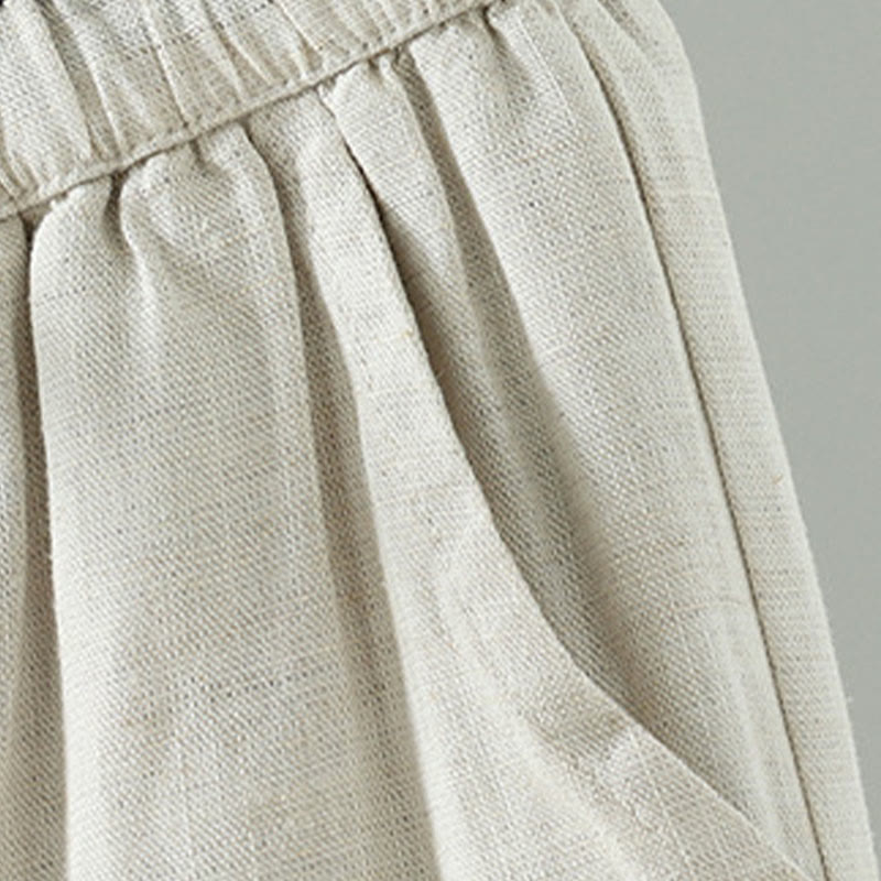 Buddha Stones Winter Kontrastierende Damenhose aus Baumwoll-Leinen-Mischgewebe mit weitem Bein und Taschen - image 12