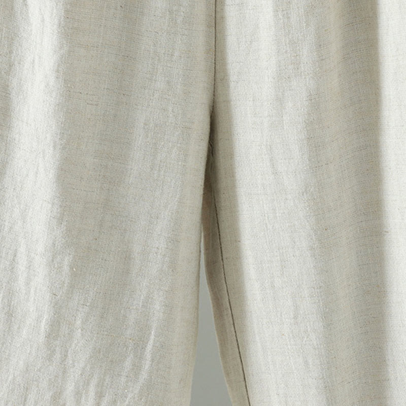 Buddha Stones Winter Kontrastierende Damenhose aus Baumwoll-Leinen-Mischgewebe mit weitem Bein und Taschen - image 14