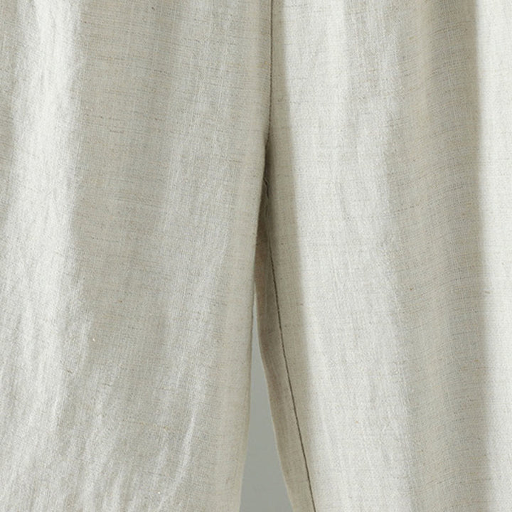 Buddha Stones Winter Kontrastierende Damenhose aus Baumwoll-Leinen-Mischgewebe mit weitem Bein und Taschen - image 14