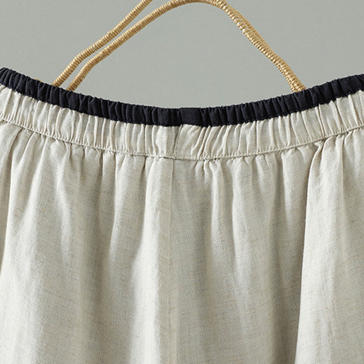 Buddha Stones Winter Kontrastierende Damenhose aus Baumwoll-Leinen-Mischgewebe mit weitem Bein und Taschen - image 9