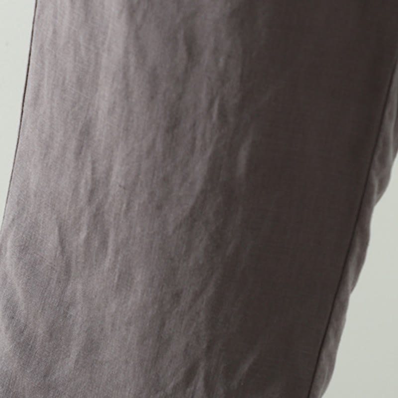 Buddha Stones Winter Kontrastierende Damenhose aus Baumwoll-Leinen-Mischgewebe mit weitem Bein und Taschen - image 21