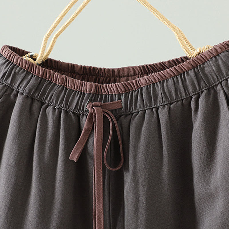 Buddha Stones Winter Kontrastierende Damenhose aus Baumwoll-Leinen-Mischgewebe mit weitem Bein und Taschen - image 18