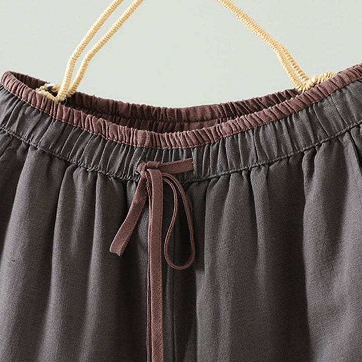 Buddha Stones Winter Kontrastierende Damenhose aus Baumwoll-Leinen-Mischgewebe mit weitem Bein und Taschen - image 18