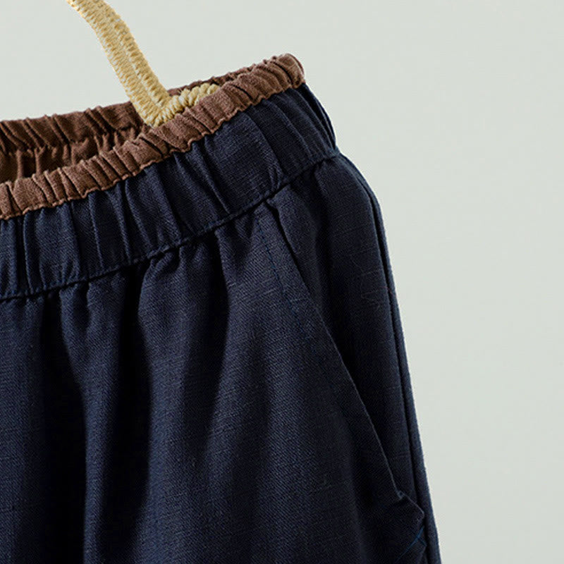 Buddha Stones Winter Kontrastierende Damenhose aus Baumwoll-Leinen-Mischgewebe mit weitem Bein und Taschen - image 3