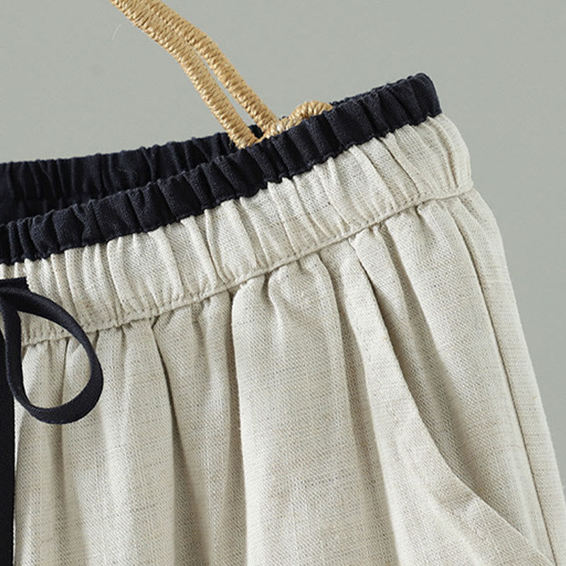 Buddha Stones Winter Kontrastierende Damenhose aus Baumwoll-Leinen-Mischgewebe mit weitem Bein und Taschen - image 10