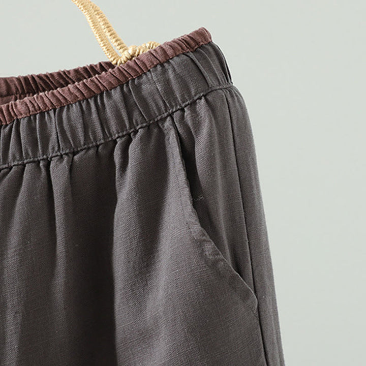 Buddha Stones Winter Kontrastierende Damenhose aus Baumwoll-Leinen-Mischgewebe mit weitem Bein und Taschen - image 19