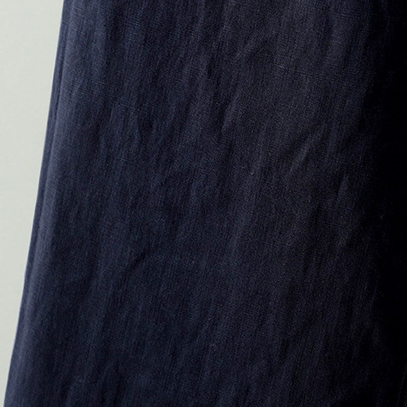 Buddha Stones Winter Kontrastierende Damenhose aus Baumwoll-Leinen-Mischgewebe mit weitem Bein und Taschen - image 4