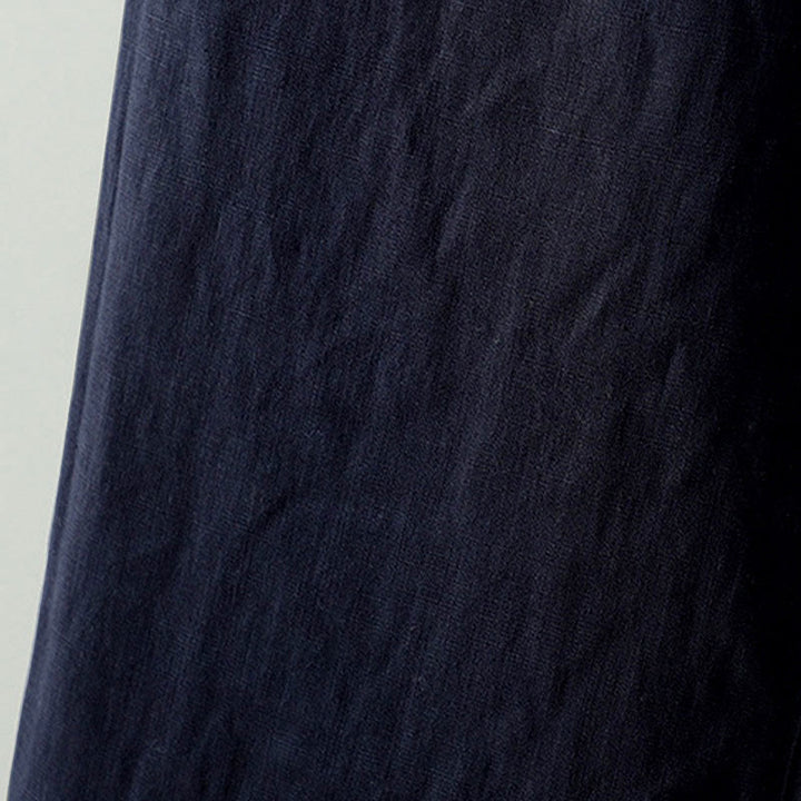 Buddha Stones Winter Kontrastierende Damenhose aus Baumwoll-Leinen-Mischgewebe mit weitem Bein und Taschen - image 4