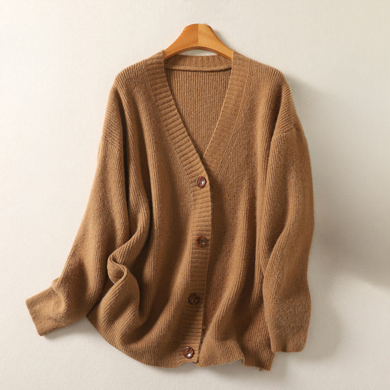 Buddha Stones Winter V-Ausschnitt Knöpfe Baumwoll-Strickjacke für Damen mit langen Ärmeln, Strickmuster - SandyBrown - US4-6, UK/AU8-10, EU36-38 (F) - image 3