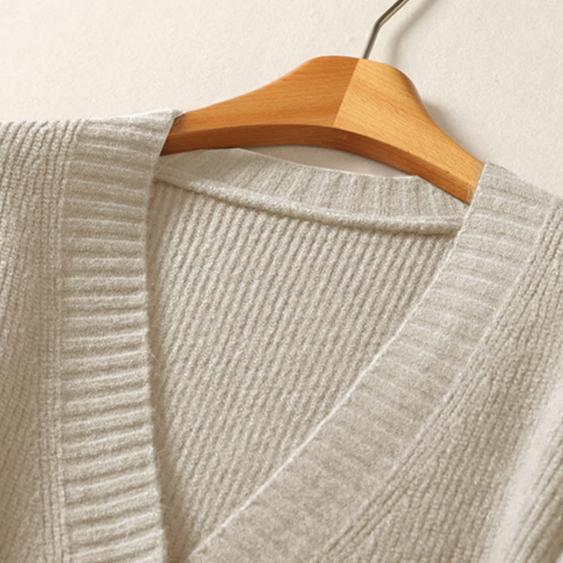 Buddha Stones Winter V-Ausschnitt Knöpfe Baumwoll-Strickjacke für Damen mit langen Ärmeln, Strickmuster - image 2