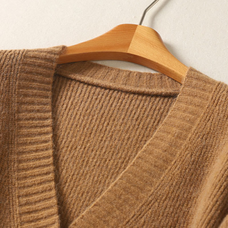 Buddha Stones Winter V-Ausschnitt Knöpfe Baumwoll-Strickjacke für Damen mit langen Ärmeln, Strickmuster - image 5