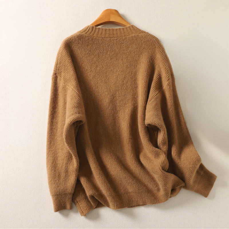 Buddha Stones Winter V-Ausschnitt Knöpfe Baumwoll-Strickjacke für Damen mit langen Ärmeln, Strickmuster - image 4