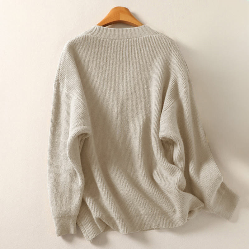 Buddha Stones Winter V-Ausschnitt Knöpfe Baumwoll-Strickjacke für Damen mit langen Ärmeln, Strickmuster - image 1